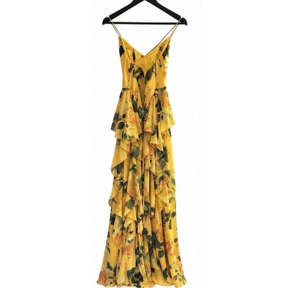 Fame and Partners x Free People Maxi Dress Women 0 Yellow EUC Floral Ruffle